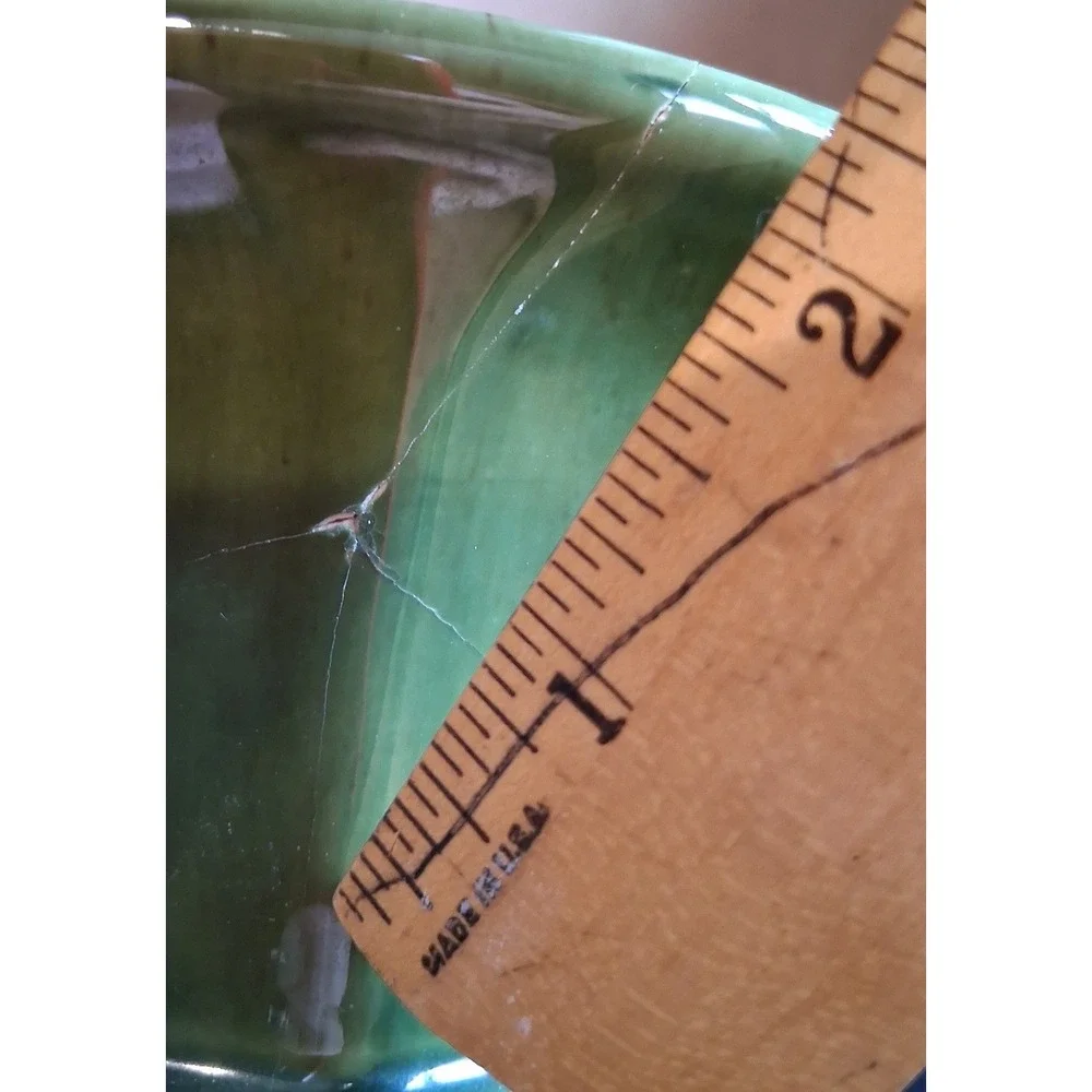 Vintage FTD Green Ceramic Pedestal Planter Urn Fluted Vase USA F-71